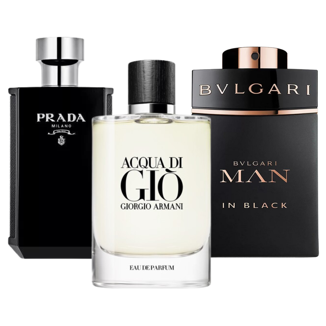 Kit 3 Perfumes Bvlgari In Black, Giorgio Armani Acqua Di Gio, L'Homme Prada Intense (Eau Parfum)